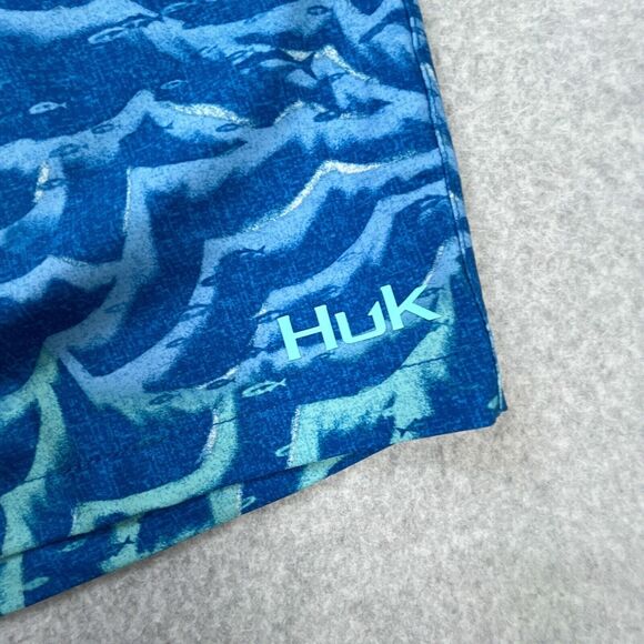 Huk Waves Volley 5.5 Board Shorts Mens Sz XL Blue Lined Drawstring Swim Trunks - Picture 8 of 13